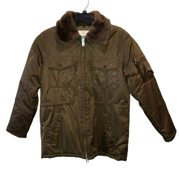 VTG Sears Work Leisure Mens Medium Olive Green Full Zip Parka Jacket Coat Sz M